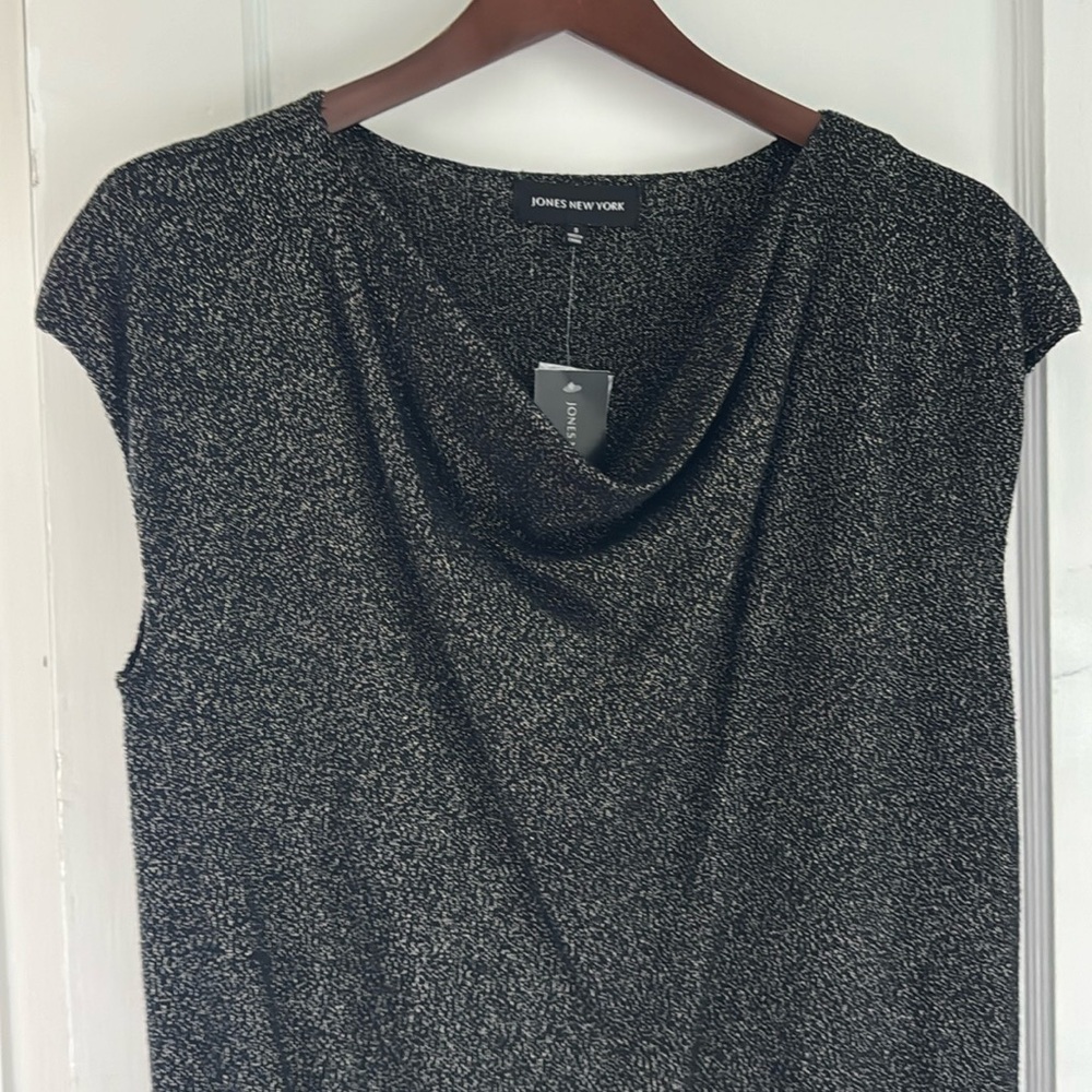 NWT Jones New York Dress Size S/M Cap Sleeve Sweater Cowl Neck Sparkle Knit